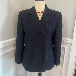 Ann Taylor Blazer Petites 12P Blue Career Jacket Corporate Double Breasted